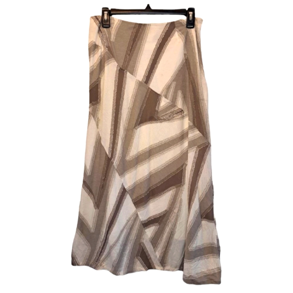 Tribal Patchwork BoHo Distressed Striped Neutral Maxi Dress Size 6